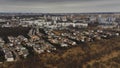 Calm district with houses, top view. Streets, parks and roads. Residential area drone photo. The city of Poznan, Poland