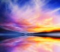 Calm Dramatic Landscape.Sunset Colors Lake Reflection Royalty Free Stock Photo