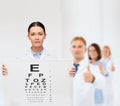 Calm female doctor with eye chart Royalty Free Stock Photo