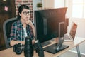 Calm female photographer woman working at office Royalty Free Stock Photo