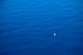 Calm Flat Surface Of Ocean And Small Fisher Boat. Mediterranean Sea.