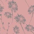 Calm floral seamless pattern with grey Gerbera in full bloom.