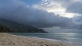 A calm foggy day on a tropical beach.