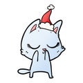 calm hand drawn gradient cartoon of a cat wearing santa hat