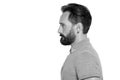 bearde handsome man profile with beard on white background. man profile with modern haircut. Calm Man strong profile with beard Royalty Free Stock Photo