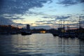 Calm in the harbor with boats moored in the evening, Marseille, France Royalty Free Stock Photo