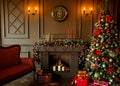 Calm image of interior Classic New Year Tree decorated