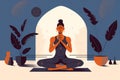 Calm Indian man sitting in a lotus position with his eyes closed and meditating. Spiritual serene woman in sportswear doing a