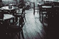 Calm interior of a jazz cafe in black and white tones