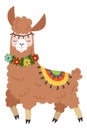 Calm llama. Cute alpaca character. Relax symbol