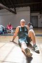 Calm looking senior Caucasian male dancer taking rest