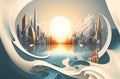 Calm modern abstract City Skyline near Waterfront Background Illustration, Generative AI Royalty Free Stock Photo