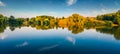 Calm morning scene of small pond in the outskirts of Ternopil town, West Ukraine, Europe Royalty Free Stock Photo