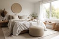 calm and peaceful bedroom with minimal clutter, natural lighting & neutral colors