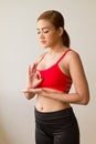 Calm, peaceful fitness woman practicing yoga