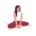 Calm peaceful woman at yoga and meditation practice. Female meditating in zen asana, lotus pose. Person during breathing
