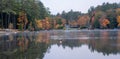 A Calm pond in New England reflects beautiful fall colors Royalty Free Stock Photo