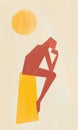 Calm red figurative abstract person thinking with sun, inspired from famous sculpture, abstract art. Fancy poster with vibrant