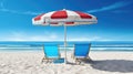 a calm and relax beach scene with two chairs, ai generated image