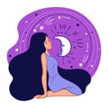 Calm and relaxed woman with moon and moonshine Royalty Free Stock Photo