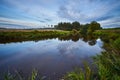 Calm river with reflections against a cloudy sky