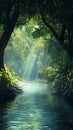 Calm river winding through a dense forest. Royalty Free Stock Photo