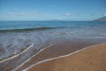 Calm sea beach background. Summer tropical beach with sand. Ocean water. Natural seascape. Royalty Free Stock Photo