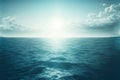 Calm sea blue water ocean sky horizon scenics. Generative AI Royalty Free Stock Photo