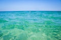 Calm sea, blue water, sky and horizon scene in Tunisia