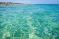 Calm sea, blue water, sky and horizon scene in Tunisia