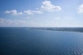 Calm sea, blue water, sky and horizon scene in Tunisia