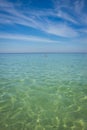 Calm sea, blue water, sky and horizon scene in Tunisia