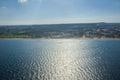 Calm sea, blue water, sky and horizon scene in Tunisia