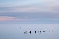 Calm sea and groynes at sunset