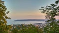 Calm sea shore horizon sunset sky seascape and cape top view