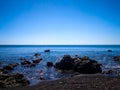 Calm Sea Water Wave Of Tropical Rocky Beach In The Clear Blue Sky On A Sunny Day Royalty Free Stock Photo