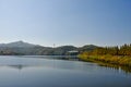 Calm and serene beautiful large lake reservoir with Mountain in Seoul, South Korea