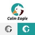 Calm Smiling Eagle Falcon Hawk Head Circle Logo