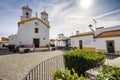 Small square with a church in traditional village  Vila Fernando  Alentejo  Portugal Royalty Free Stock Photo