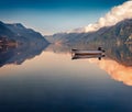 Calm sunrise on Norwegian fjord, located near Lofthus village in Ullensvang municipality Royalty Free Stock Photo