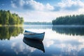 Boat lake landscape summer nature tree travel green beautiful water sky calm Royalty Free Stock Photo