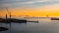 Calm sunset view outside Livorno harbour