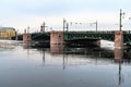 St. Petersburg, Russia, February 2020. Palace bridge over the Neva River in the city center.