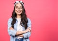 A positive smiling young Asian woman in eyeglasses Royalty Free Stock Photo