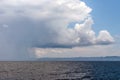 Calm tropical sea under darkening storm storm clouds Royalty Free Stock Photo