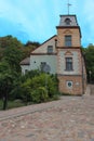 Calm view with no people in small town Talsi in Latvia.Road with rocks is going up hill