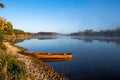 Calm Water With Boats In National Park Danube Wetlands In Austria