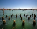 Calm water in the venetian lagoon. View of Judecca. Fireflies in the water. Italy. Venice