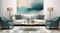 Calm Waters: A Blue And White Drawing On Canvas With Gold Accents