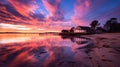 Calm Waters and Colorful Skies: A Beach Sunset During Blue Hour